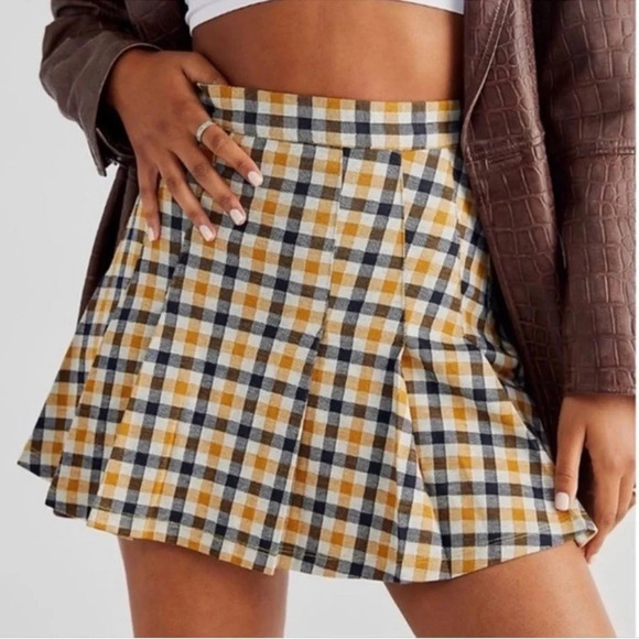 Free People Honey Plaid Pleated Gingham Skirt Size 12 NWOT - Picture 3 of 6